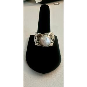 SILPADA 925 STERLING SILVER PEARLY MERMAID WHITE COIN WOVEN RING SIZE 8 WOMEN